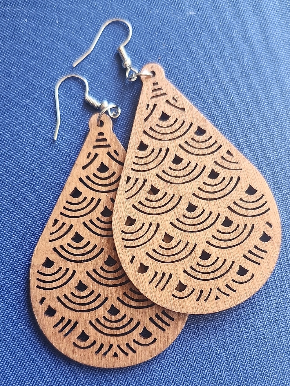 Handmade Wooden Teardrop Cutout Earrings - Brown